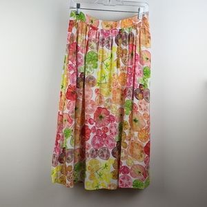 Modcloth Heirloom Tomatoes Watercolor Print Colorful Midi Skirt M